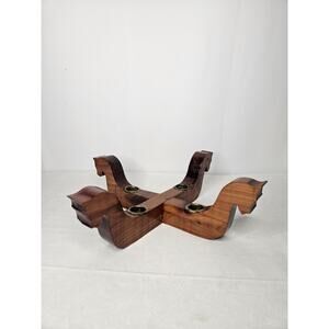 Vintage 1950s Scandinavian Mid-Century Wood Candle Holder Tapered Wooden Horses